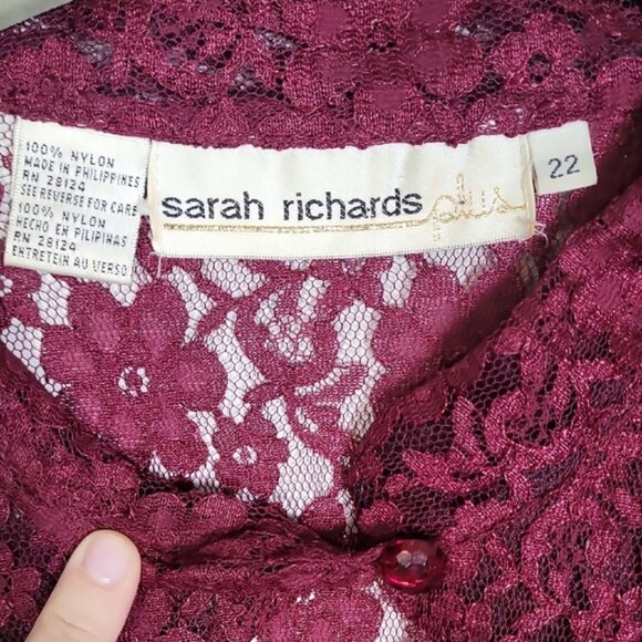 Vintage Women Sheer Lace Maxi Gown 22 Red Renaissance Corset Button Up Witch - Picture 7 of 15